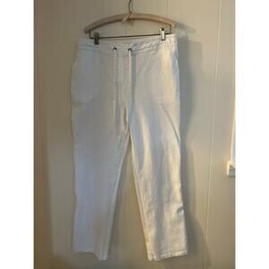 Per Se White Linen Blend Drawstring Pants Women’s L Elastic Waist Beach Resort